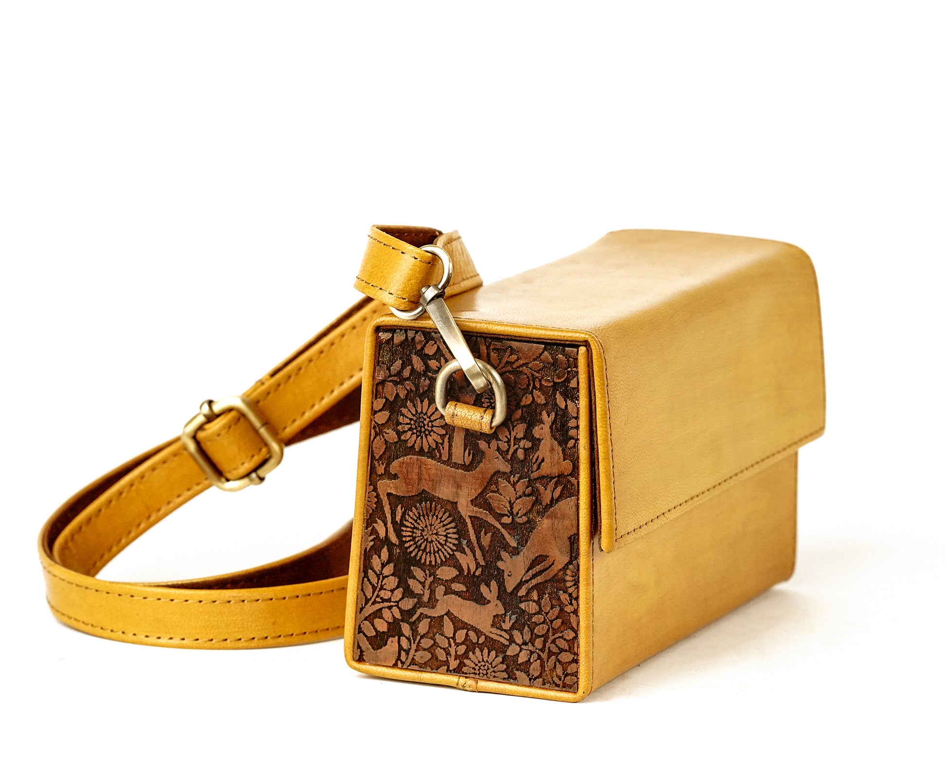 Yellow Scrolls Carved Satchel