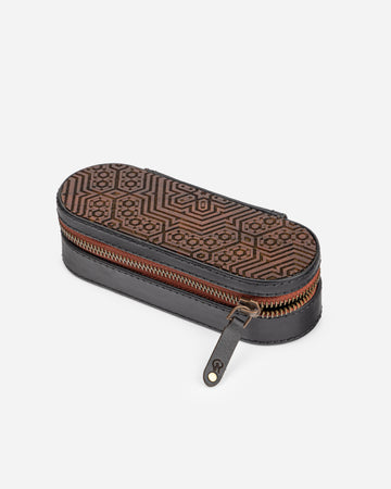 Geometric Carved Wooden Leather Sunglasses Case