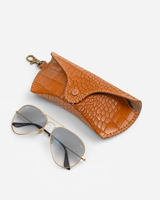 Tan Genuine Leather Sunglasses Case