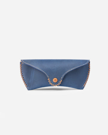 Blue Waxed Leather Sunglasses Case