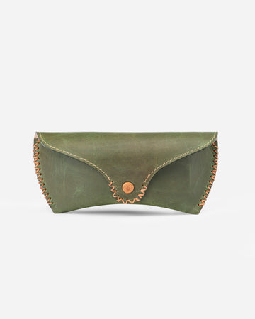 Olive Waxed Leather Sunglasses Case