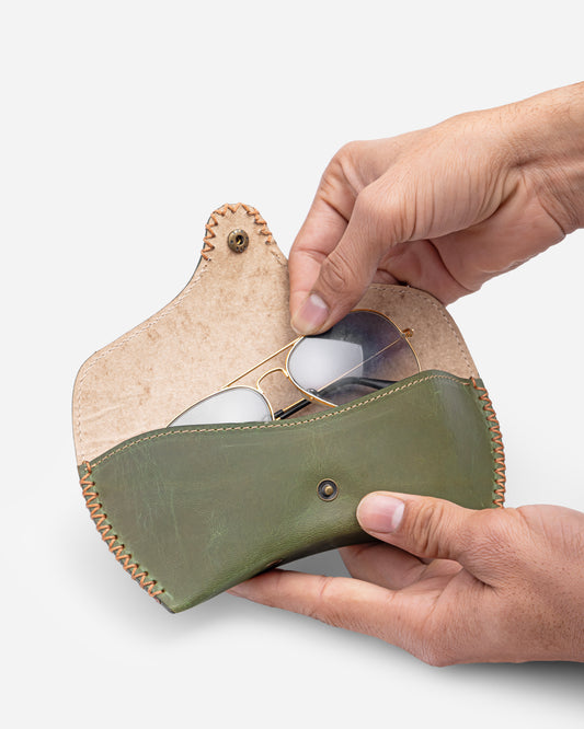 Olive Waxed Leather Sunglasses Case