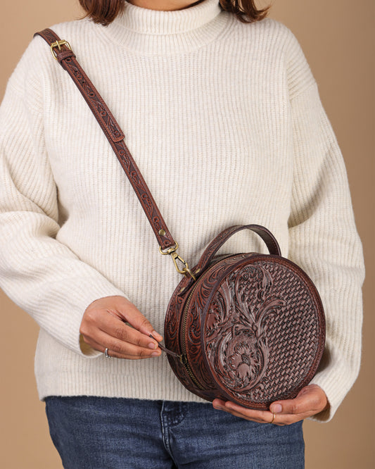 Woven Petals Hand Tooled Bag