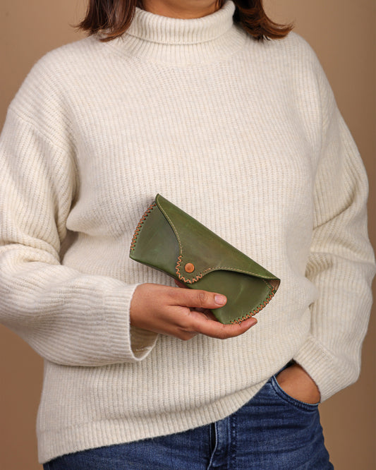 Olive Waxed Leather Sunglasses Case