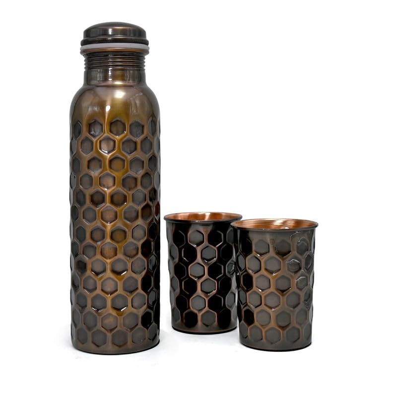 Antique Black Copper Water Bottle / Tumbler - Gift Set