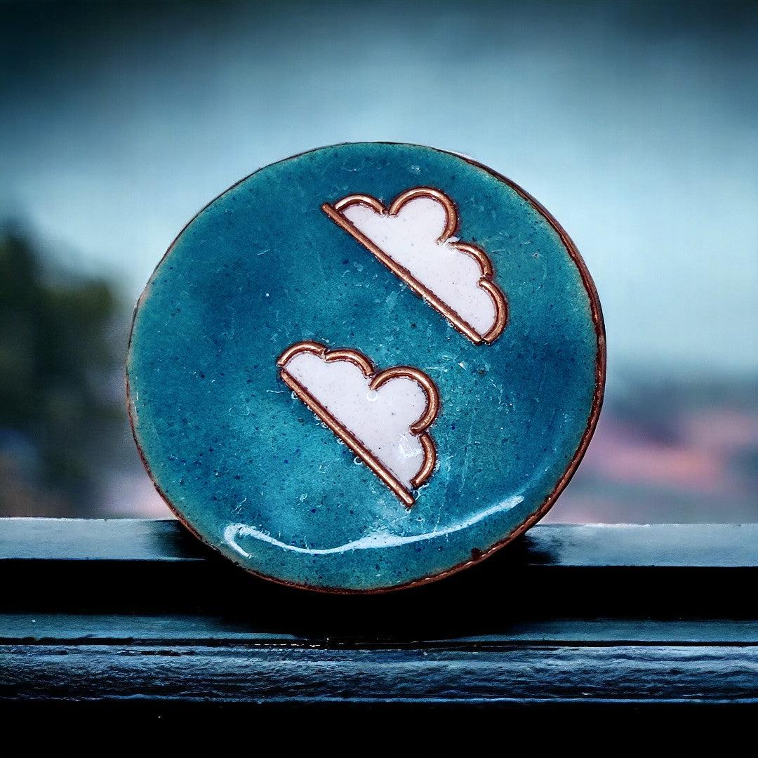 Copper Enamel Cloud Keychain and Brooch