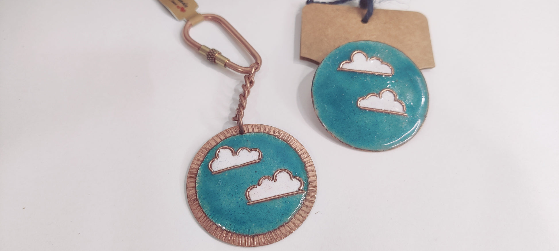 Copper Enamel Cloud Keychain and Brooch