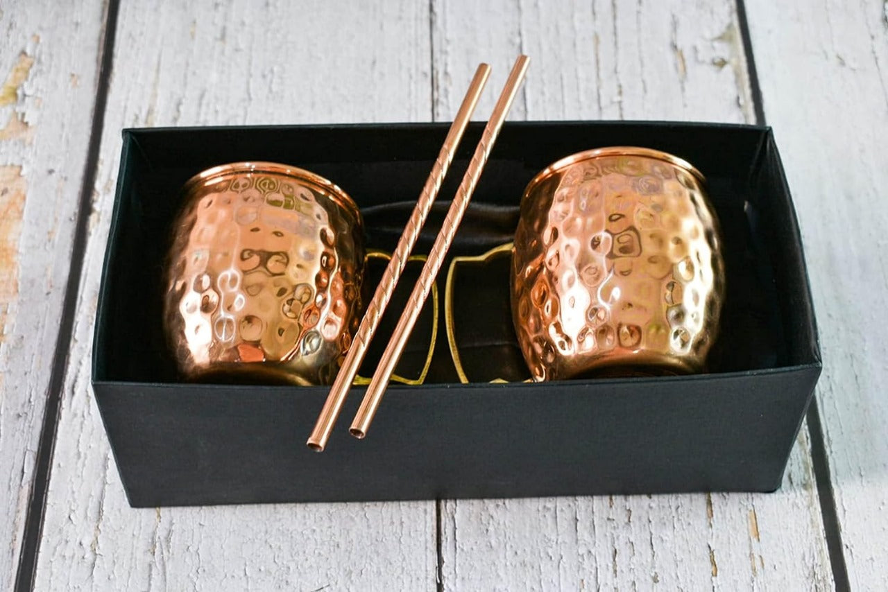 Pure Copper Moscow Mule Mugs & Straw -Gift Set
