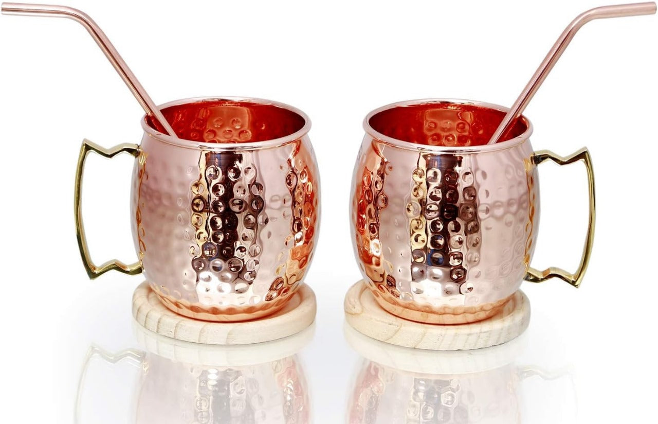 Pure Copper Moscow Mule Mugs & Straw -Gift Set