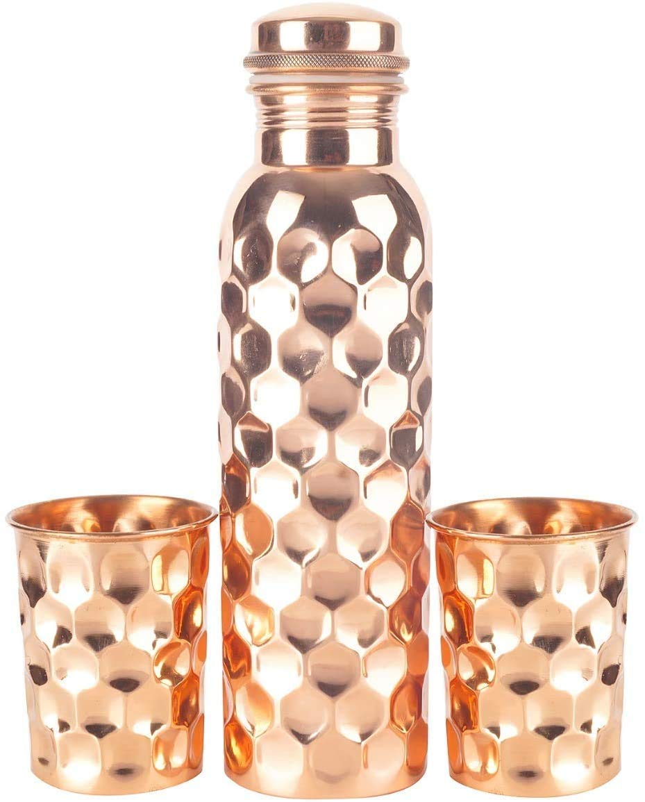 Diamond Pure Copper Bottle / Tumblers - Gift Set