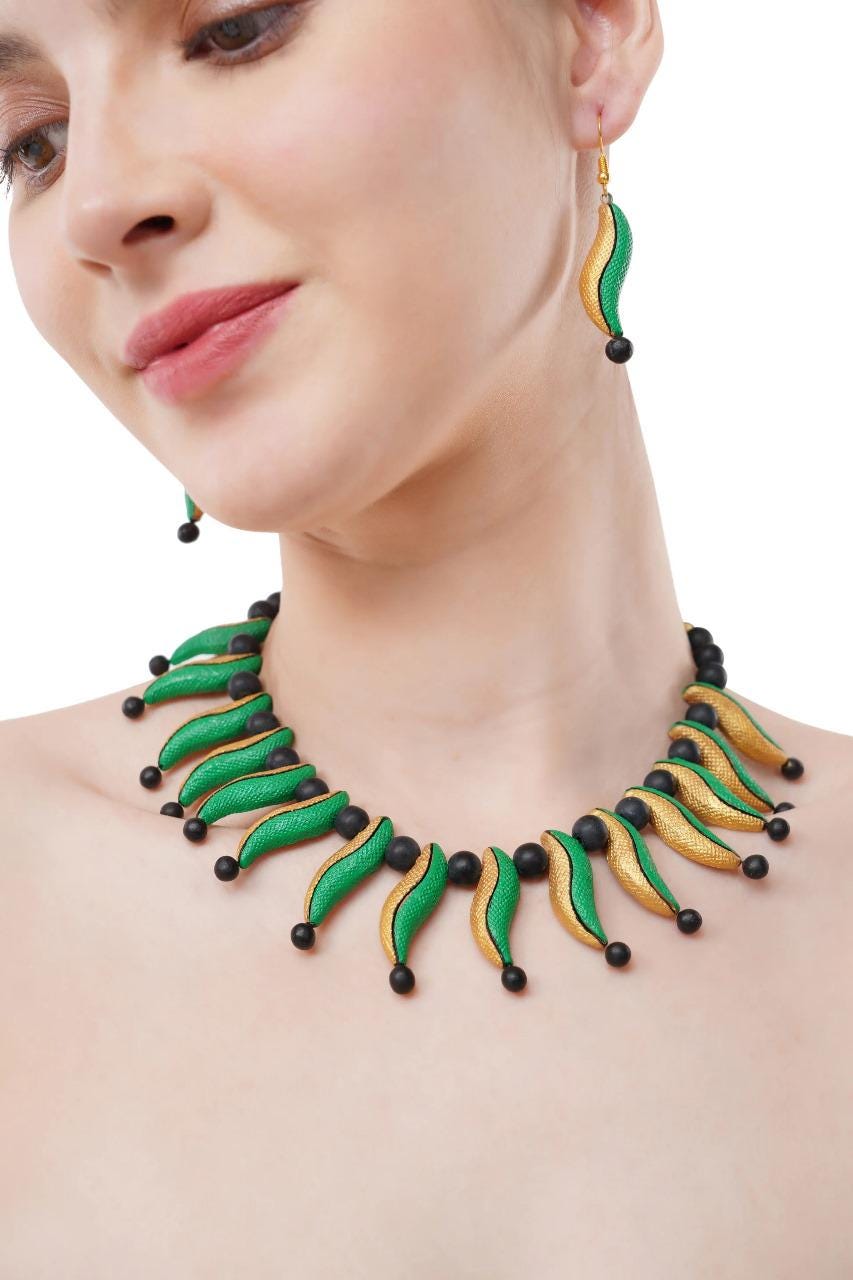 Green & Red European Chili Clay Jewelry Set – Handmade Statement Earrings | Perfect Mother's Day Jewelry