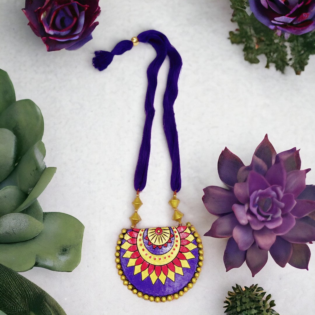 Purple Tribal Essence Earthen Clay Necklace