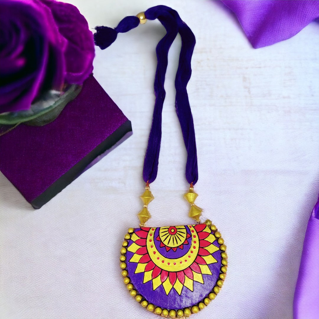 Purple Tribal Essence Earthen Clay Necklace