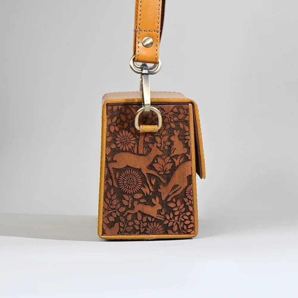 Yellow Scrolls Carved Satchel